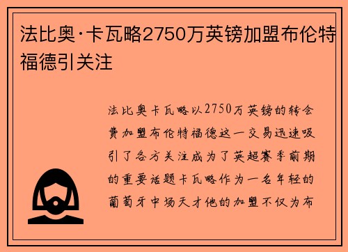 法比奥·卡瓦略2750万英镑加盟布伦特福德引关注